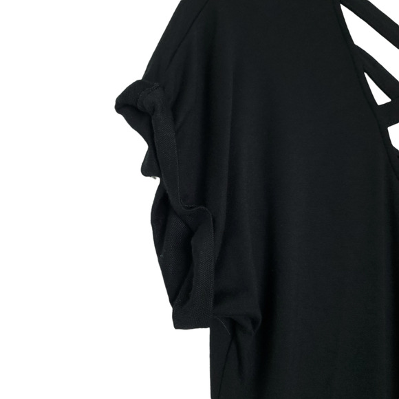 Athleta Crossback Sweatshirt Dress M Black Short Sleeve Side Slits Modal - Picture 7 of 11